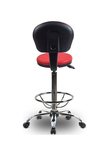 Ofiscombin Döner Tekerli Metal Ayak Arkalıklı Yüksek Bar Tabure Sandalyesi Kirmizi Deri 00047499851