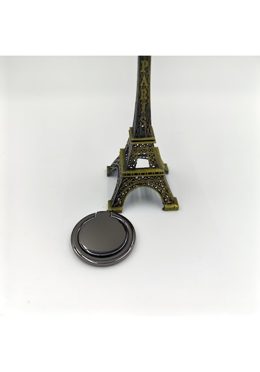 Springsun Metal Kapaklı Cep Telefonu Tutucu - İki Kollü Dairesel Tasarım - Ultra İnce - Logo Baskısı Olan - Parlak Siyah