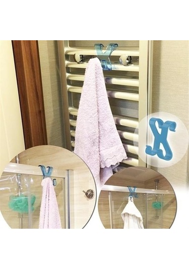 Buffer Hang İt Pratik Kolay Taşımabilir Havlupan 2 Kancalı Banyo Askısı Mavi