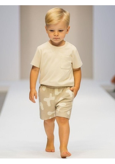 Erkek Bebek Kamuflaj Desenli Cepli Şort-15857 Bej