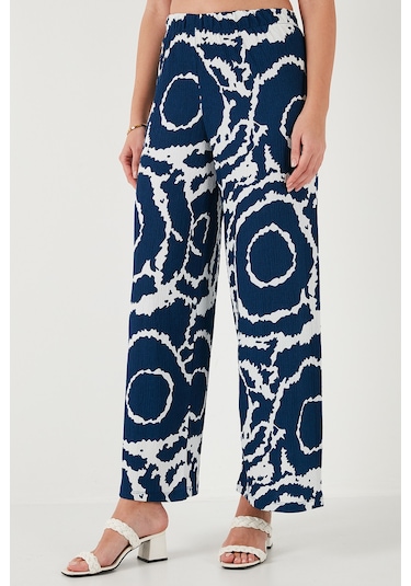 Lela Desenli Regular Fit Truvakar Kol V Yaka Alt-Üst Bayan Takım 5865357 Lacivert