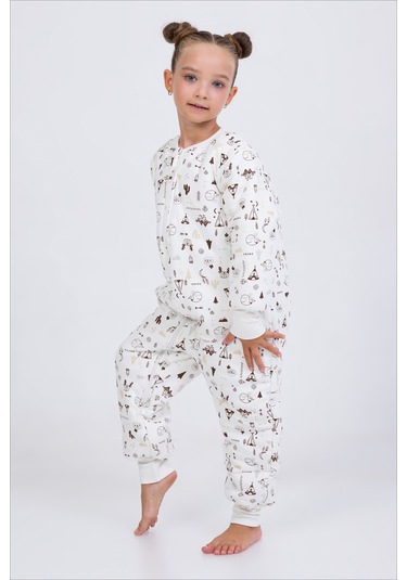 Kız Erkek Çocuk Kalın Elyaf Dolgulu Premium Kalite 2.5 Tog Desenli Uyku Tulumu Koyu Ekru