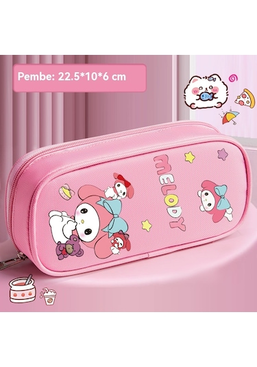 İlkokul Öğrencilerinin Labubu Çizgi Film Çift Katlı Basit Büyük Kapasiteli Kalem Kutusu Pembe