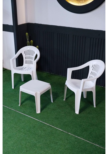 Bahar Iki Kişilik Sandalye Seti 2 Adet Sandalye + 50x50 Cm Orta Sehpa Beyaz