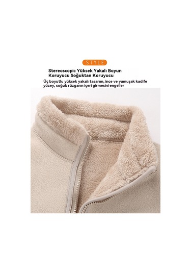 Sonbahar Ve Kış Polar Astarlı Dik Yaka Erkek Ceketi Ordu Yeşili