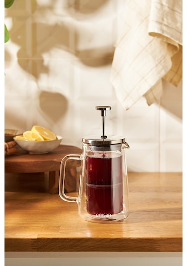Emsan Double Glass Çift Cidarlı French Press 350 ML Gri