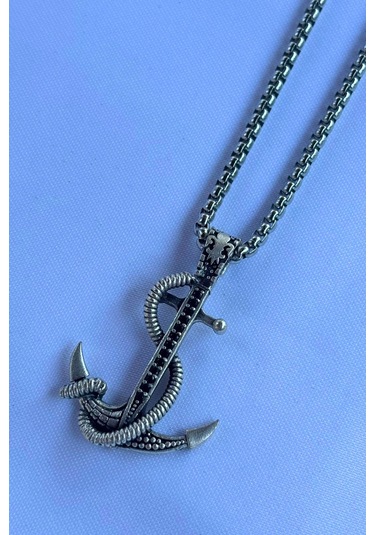 Çapa El İşçiliği Paslanmaz Çelik Zincir Erkek Kolye Gümüş