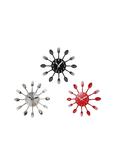 Homyl Mutfak Duvar Saati Kaşık Çatal Sticker Odası Ev Dekorasyonu Kırmızı