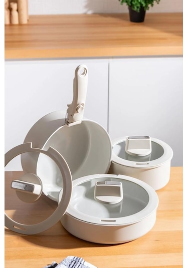 Acar Ultimate Pro Cam Seramik Sapı Çıkabilen 7 Parça Tencere Seti Msto0133