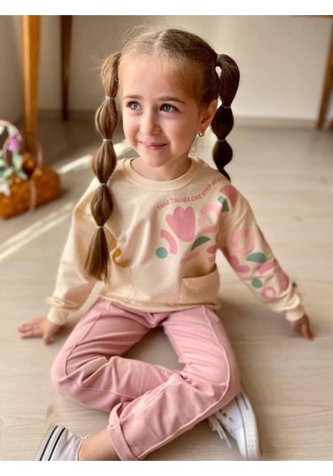 Kız Çocuk Kalp Baskılı 2'li Takım. Pamuklu Mükemmel Kalite Pembe