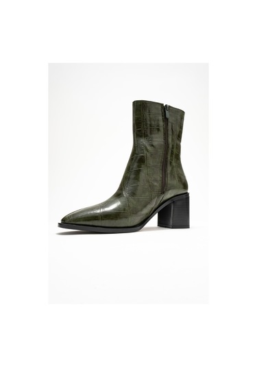 Chara Yeşil Baskı Kadın Kalın Topuklu Bot Yeşil