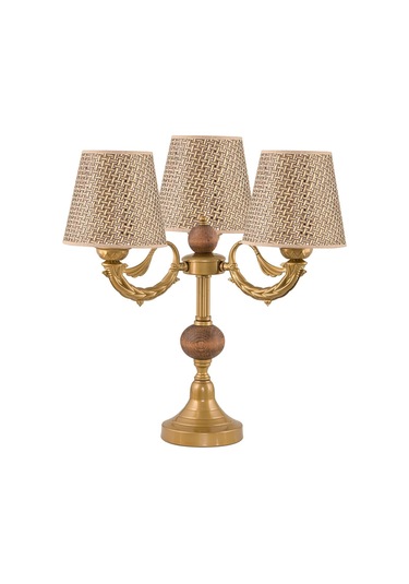 Üçlü Şamdan Masa Lambası Abajur Eskitme Kahverengirattan Hasır Şapkalı Eskitme