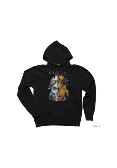 Tupac Skull Siyah Kapşonlu Sweatshirt Hoodie Siyah