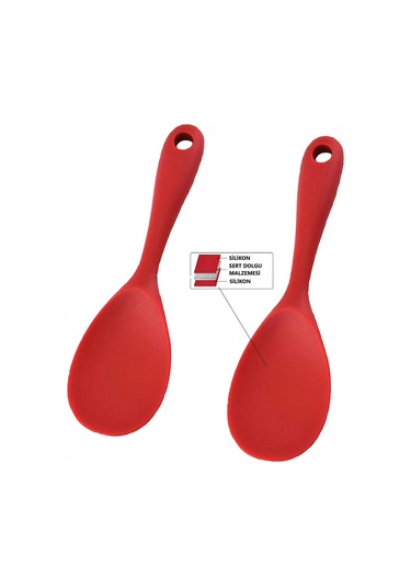 Burcummm Silikon Kısa Pilav Kaşığı Kırmızı Çok Renkli