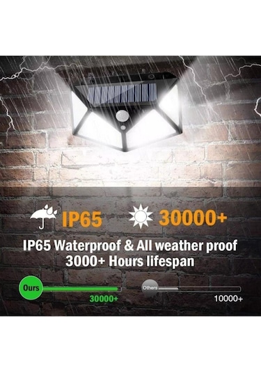 100 Ledli Solar Güneş Enerjili Hareket Sensörlü 4 Taraflı