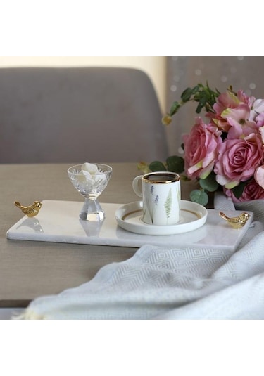 Akayev Mermer Beyaz 30X15 CM Altın Kuş Sunum Tabağı