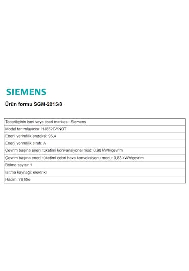 Siemens HJ852GYN0T Ankastre Fırın Gri