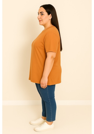 Koza Butik Kadın Büyük Beden Kısa Kollu Basic Oversize T-shirt 1976-25 Siyah