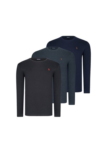 Üçlü Set T8588 Dewberry Yuvarlak Yaka Erkek Sweatshırt-siyah-antrasit-lacivert Siyah-antrasit-lacivert