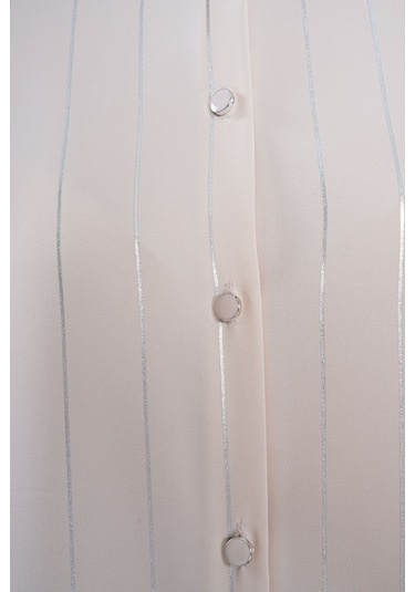 Çizgili Klasik Kadın Gömlek Bej