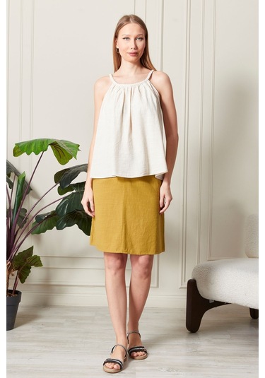 Şık Farklı Tarz Keten Işıl Bluz - Zarif Ve Modern Tasarım Krem