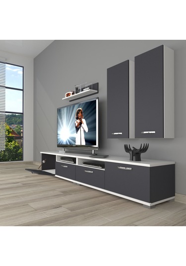 Decoraktiv Eko 5200d Mdf Tv Ünitesi Tv Sehpası Beyaz - Antrasit