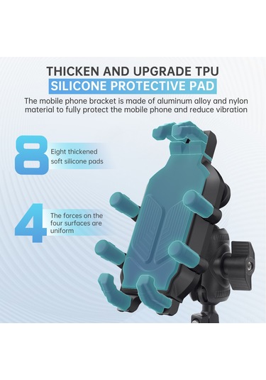 Tenfowee Motorsiklet Tutucu: Cs-1988a1 Cnc Ayarlanabilir Sekiz Kollu Telefon Askısı, Hırsızlık Önleyici Kilitli Siyah