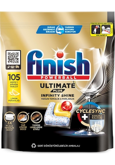Finish Ultimate Plus Hepsi Bir Arada Limon Ferahlığı Bulaşık Makinesi Deterjanı 105 Tablet