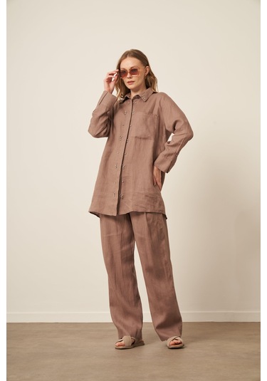 Ftz Women Kadın Ham Keten Takım Vizon 31115 Vizon