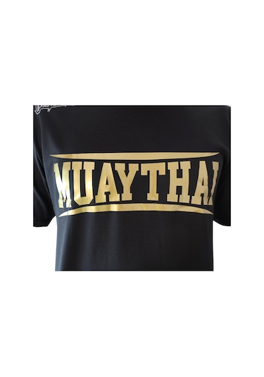 Dragondo Tx8522 Muaythai Tişört Gold Baskılı Muay Thai Tişört Siyah