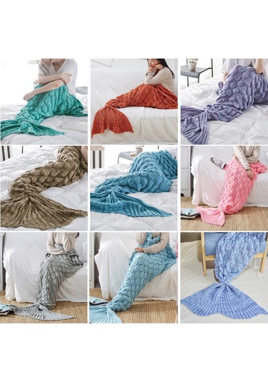 Sones Denizkızı Kuyruğu Örgü Battaniye Balık Kuyruğu Battaniye, Boyut: 195x90cm Gri