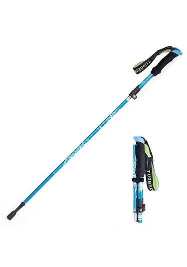 Katlanabilir Trekking Yürüyüş Batonu 105-125cm Hafif Karbon Çelik Mavi