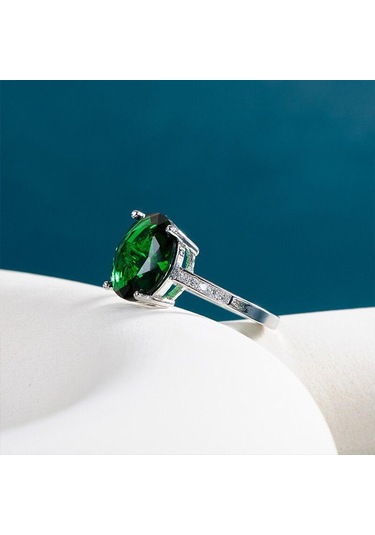 Pomoiii Lüks Zümrüt Yüzük 925 Gümüş Kaplama Yüzükler Kadınlar İçin Vintage Yıldönümü Partisi Yüzük Zarif Bayan Takı Romantik 6 Yeşil