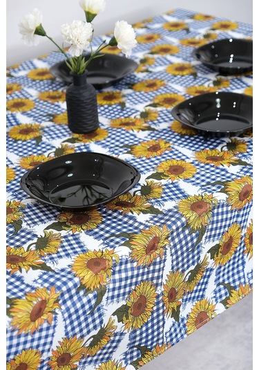 Sufre Sıvı Geçirmez Masa Örtüsü Sofra Bezi Sofra Örtüsü Piknik Örtüsü Ayçiçeği Mavi