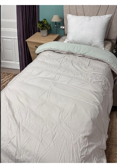 Clasy %100 Pamuk Ranforce Tek Kişilik Çift Taraflı Yorgan Bej-çağla Yeşili