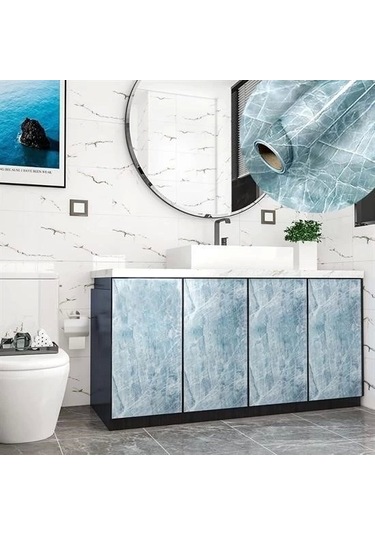 Mermer Desenli Masa Tezgah Mutfak Su Geçirmez Yapışkanlı Folyo Sticker Mavi 5x0,6m Diğer