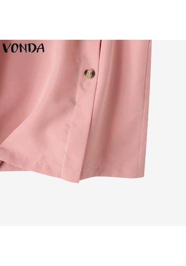 Vonda Kadın Yaz Yuvarlak Yaka Kolsuz Düğmeli Düz Renk Günlük Tank Pembe