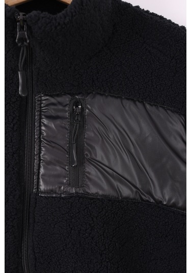 Monox Çocuk Lastik Manşetli Fermuarlı Unisex Kuzu Wellsoft Peluş Ceket Siyah