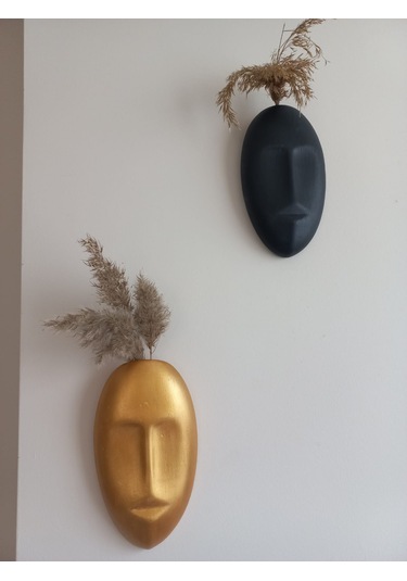 Dekoratif 2'li Yüz Duvar Vazosu, Duvar Süsü ,heykel Aksesuar Siyah Gold