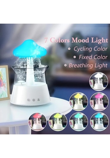 Motion003 Ahşap Tahıl Rengi Yağmur Bulutu Aromaterapi Esansiyel Yağı Zen Difüzörü Gece Lambası Masa Çeşmesi Uyku Rahatlatıcı