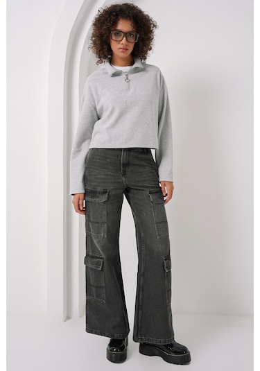 Bigdart 55449 Fermuarlı Yaka Örme Sweatshirt - Gri