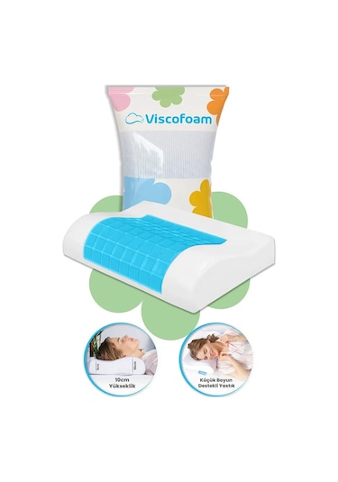 Viscofoam Terletmeyen Boyun Destekli Ortopedik Yastık Jelli Visco Yastık - 47x30x10-8cm