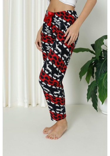 Luxury Soft Welsoft Polar Desenli Kurdeleli Kışlık Pijama Altı Pantolon Lacivert Kırmızı Lacivert - Kırmızı