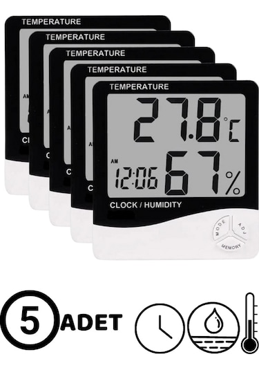 5 Adet Dijital Termometre Sıcaklık Ve Nem Ölçer Masa Saati Alarm