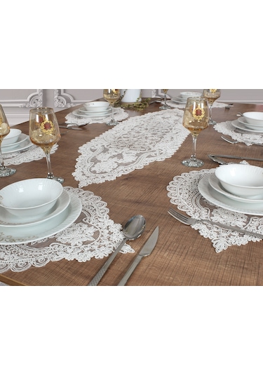 Tropik Home Amerikan Servis Supla ve Runner 6 Kişilik Set Valonia Beyaz