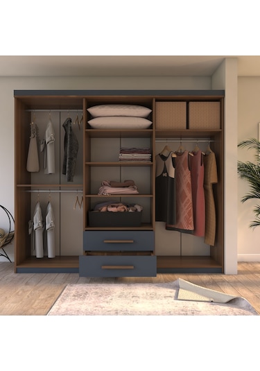 Metalia Gm 820 Armina Lüx 6 Kapılı 2 Çekmeceli Gardrop Ceviz Antrasit Gri