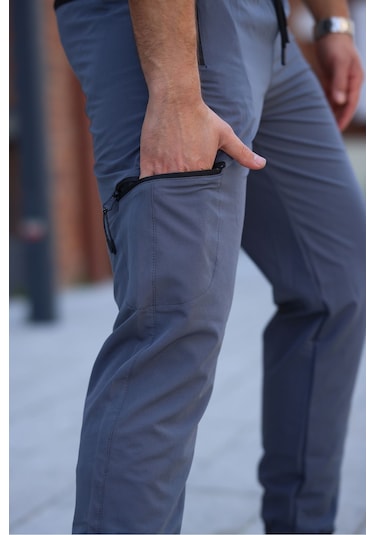 Erkek Gri Eşofman Altı Kaliteli Paraşüt Kumaş Gri