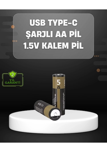 Bfs Usb Type-c Girişli Şarjlı Aa Lityum Pil 1.5v Sabit Çıkış 3200mwh 2'li Paket