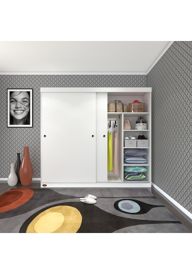 Kenzlife Gardırop Sürgülü Kapaklı Kapılı 200 Papatya Byz Gardolap Dolap