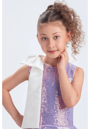 Etekli Şık Elbise Pullu 3 Kat Lila